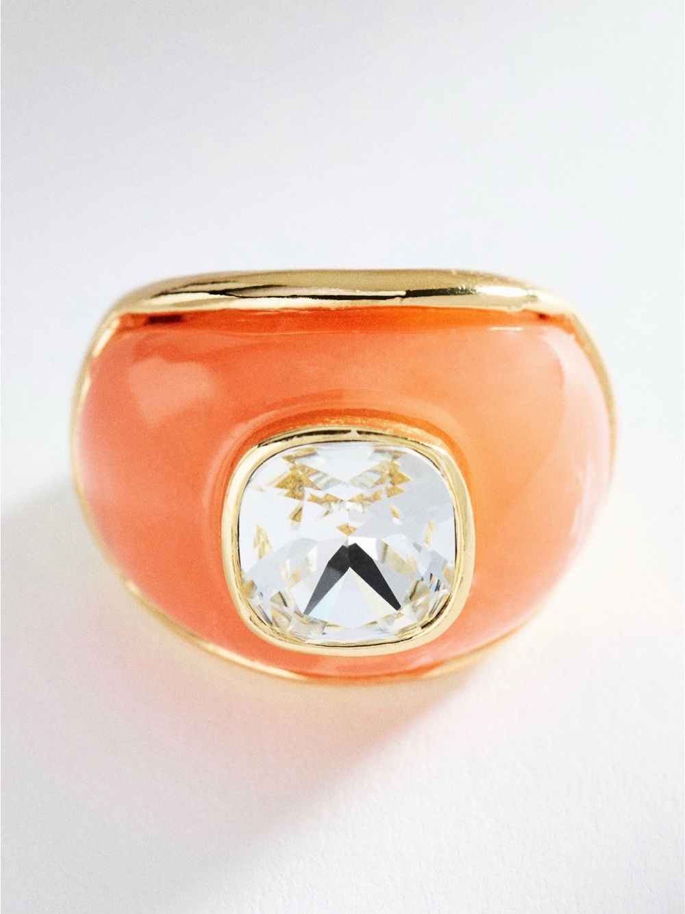 Peach & Gold Crystal Resin Cocktail Ring OS By Anthropologie - Total Stunner On!